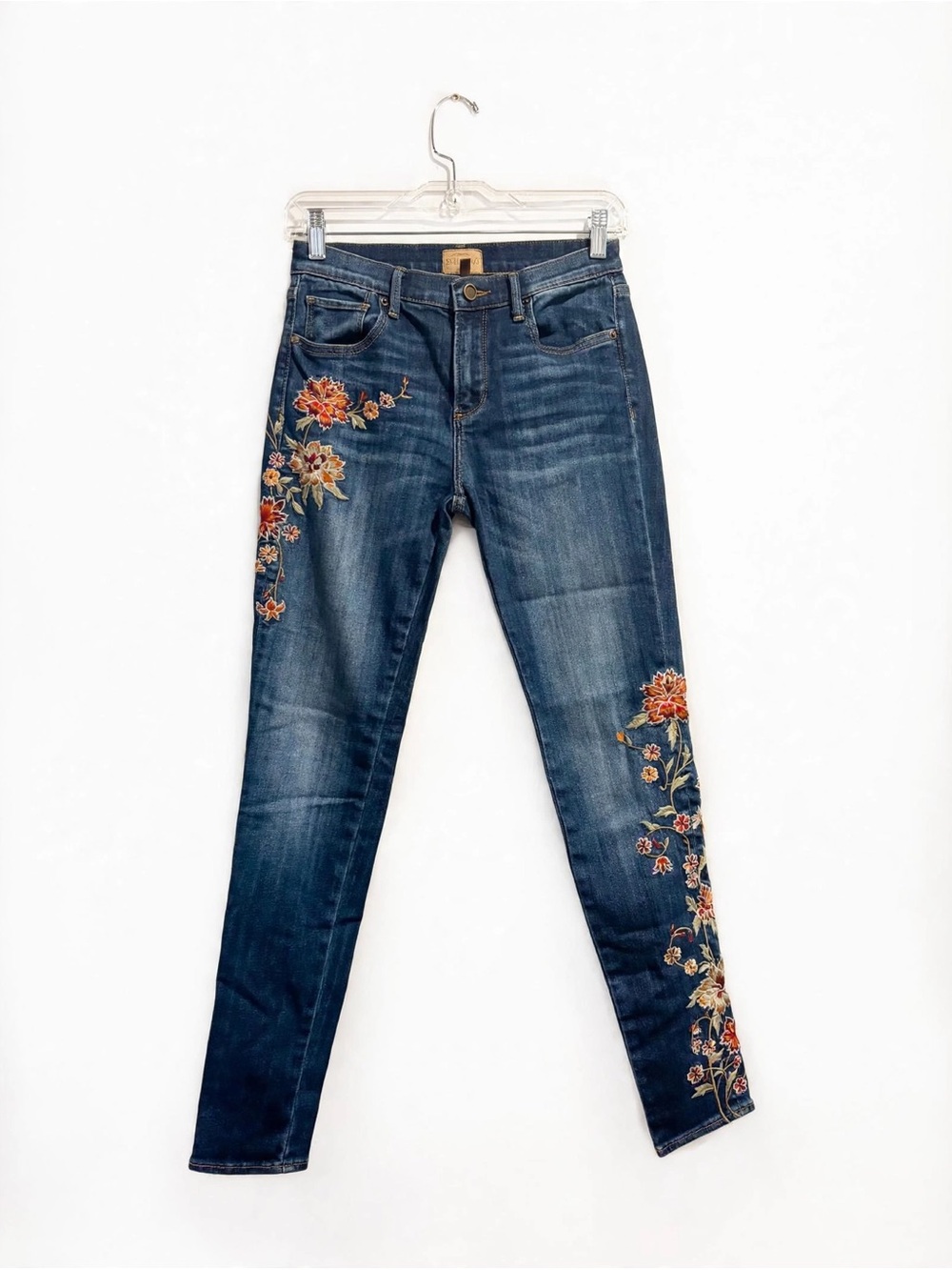 DRIFTWOOD Blue Skinny Jeans with Floral Embroidery